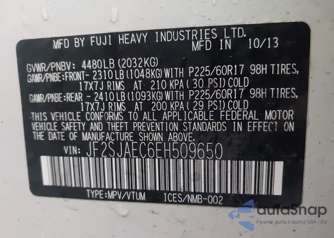 2014 Subaru Forester 2.5I Premium from USA, damaged, VIN JF2SJAEC6EH509650